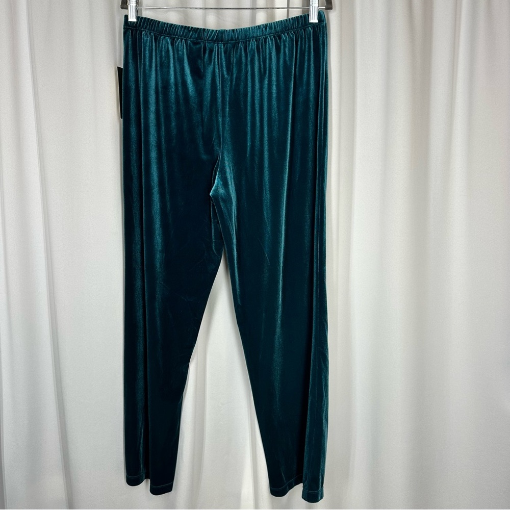 NWT Laura Ashley Velvet Pull On Pants M Elastic Teal Straight High Rise Velour
